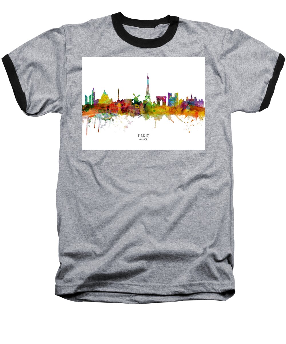 Paris Baseball T-Shirt featuring the digital art Paris France Skyline #19 by Michael Tompsett