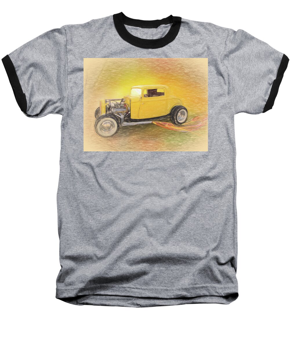 32 Ford Yellow Baseball T-Shirt featuring the digital art 1932 Ford Coupe Yellow by Rick Wicker