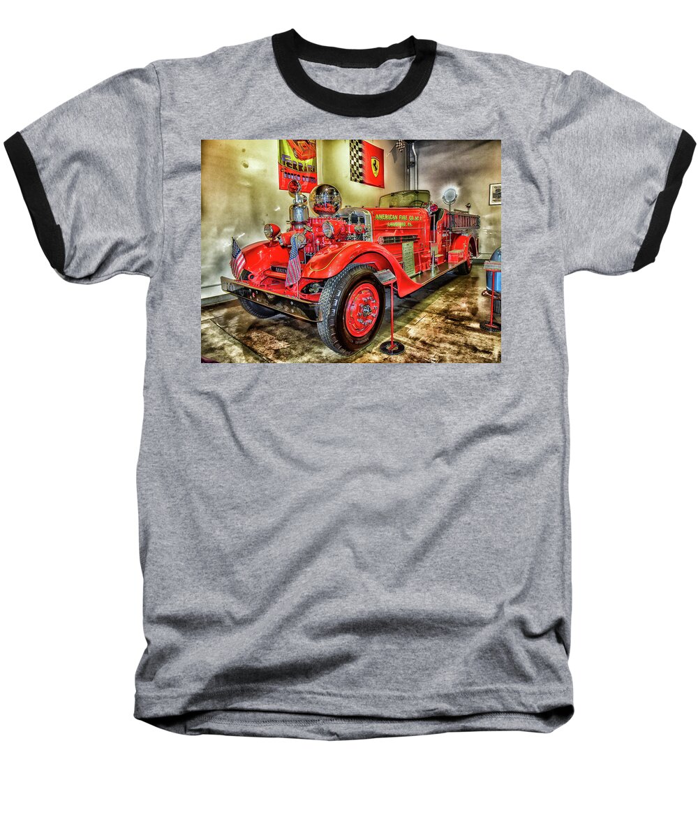 Linda Brody Baseball T-Shirt featuring the digital art 1937 Fire Truck Lansford Pennsylvania Abstract I by Linda Brody