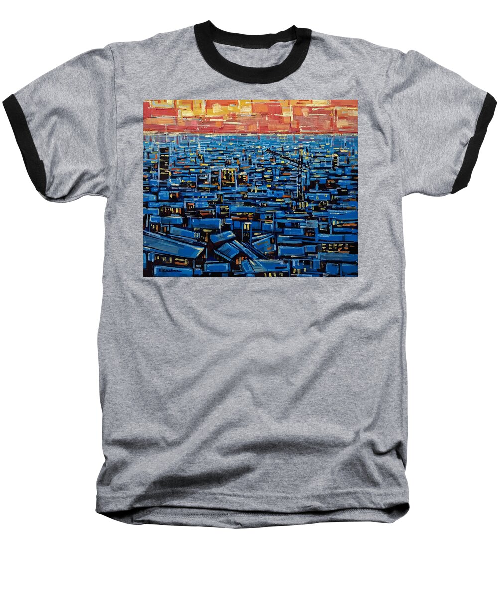 Sunset Baseball T-Shirt featuring the painting Facades #3 by Enrique Zaldivar