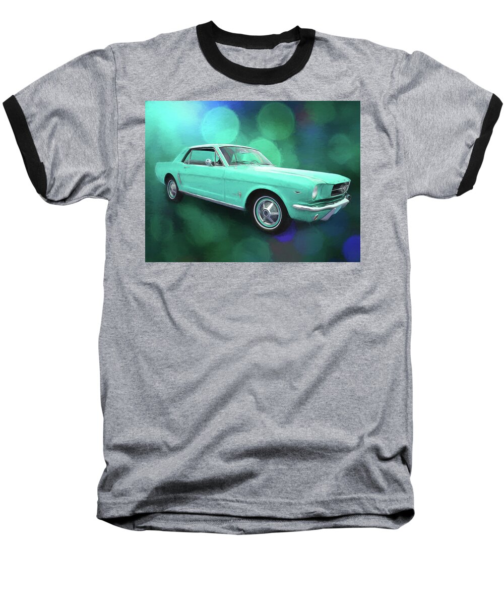 1965 Mustang Aqua Baseball T-Shirt featuring the digital art 65 Mustang by Rick Wicker