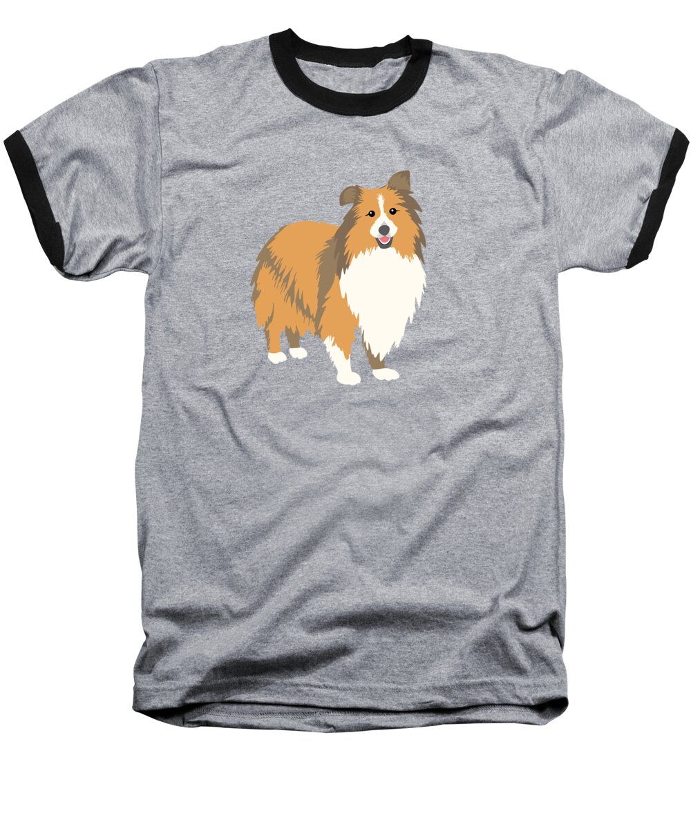Painting Baseball T-Shirt featuring the painting A Happy Home Has A Sheltie A Shetland Sheepdog by Little Bunny Sunshine