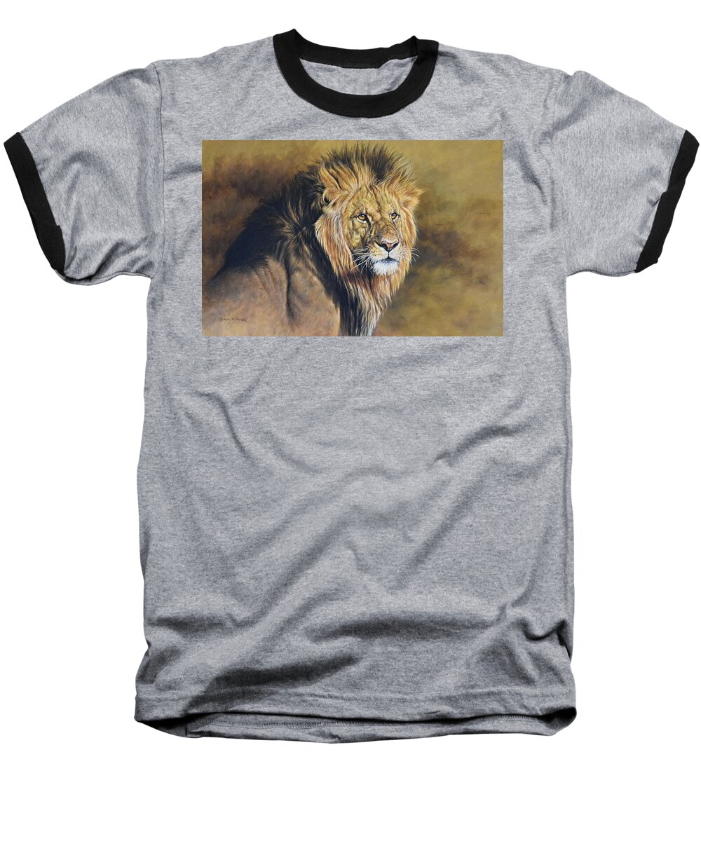 Wildlife Paintings Baseball T-Shirt featuring the painting A Portrait of a Royal - Male Lion by Alan M Hunt