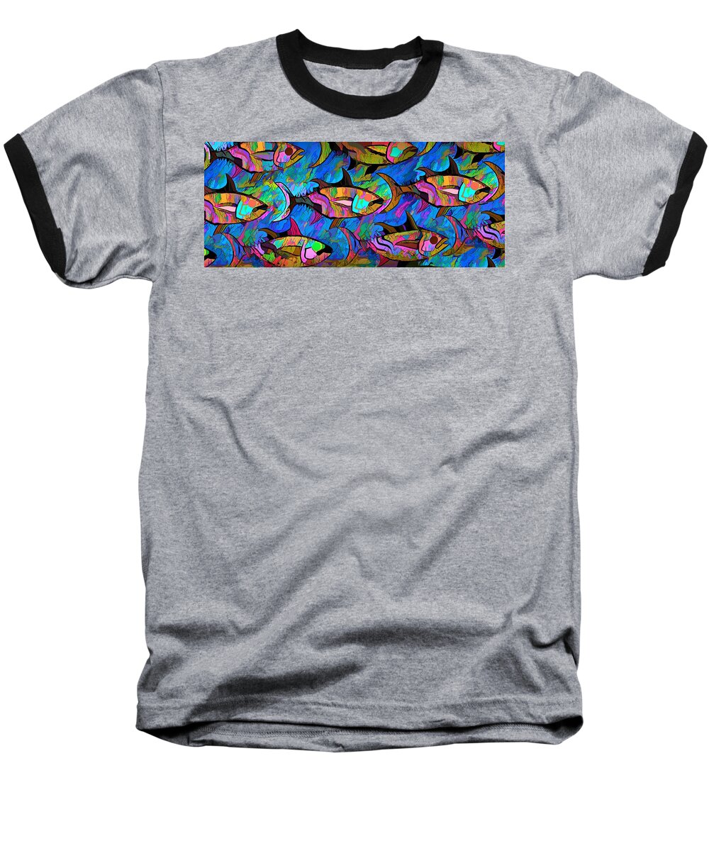 Modern Abstract Art Baseball T-Shirt featuring the painting A Wall Of Fish by Joan Stratton