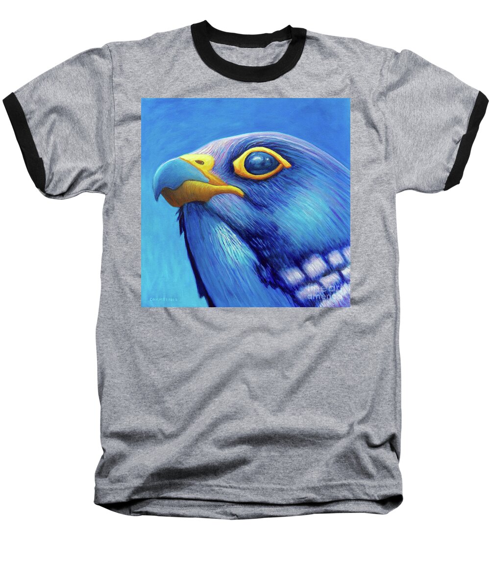 Falcon Baseball T-Shirt featuring the painting Above and Beyond by Brian Commerford