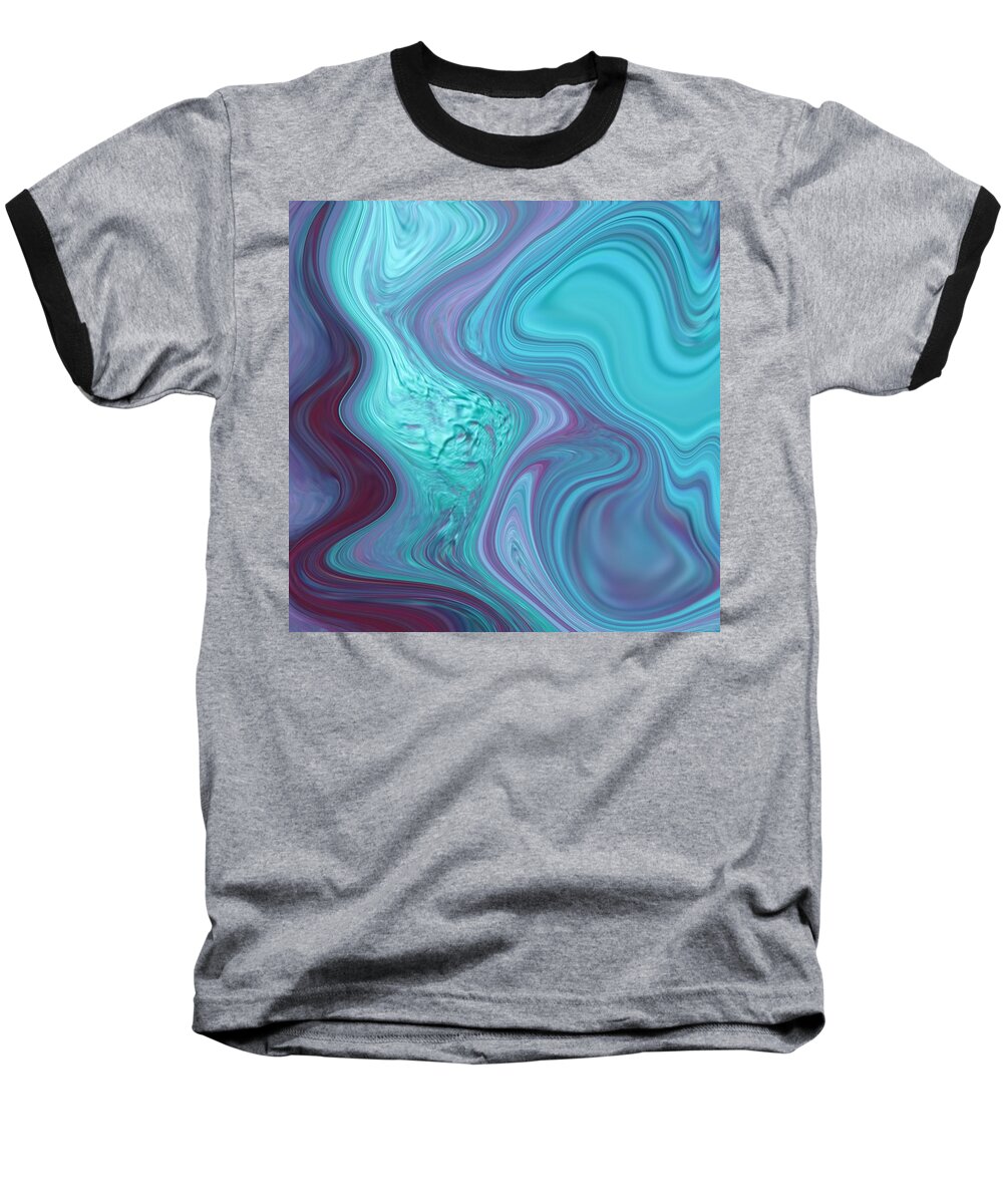 Abstract Baseball T-Shirt featuring the painting Abstract Art - Colorful Fluid Painting Marble Pattern blue Purple by Patricia Piotrak