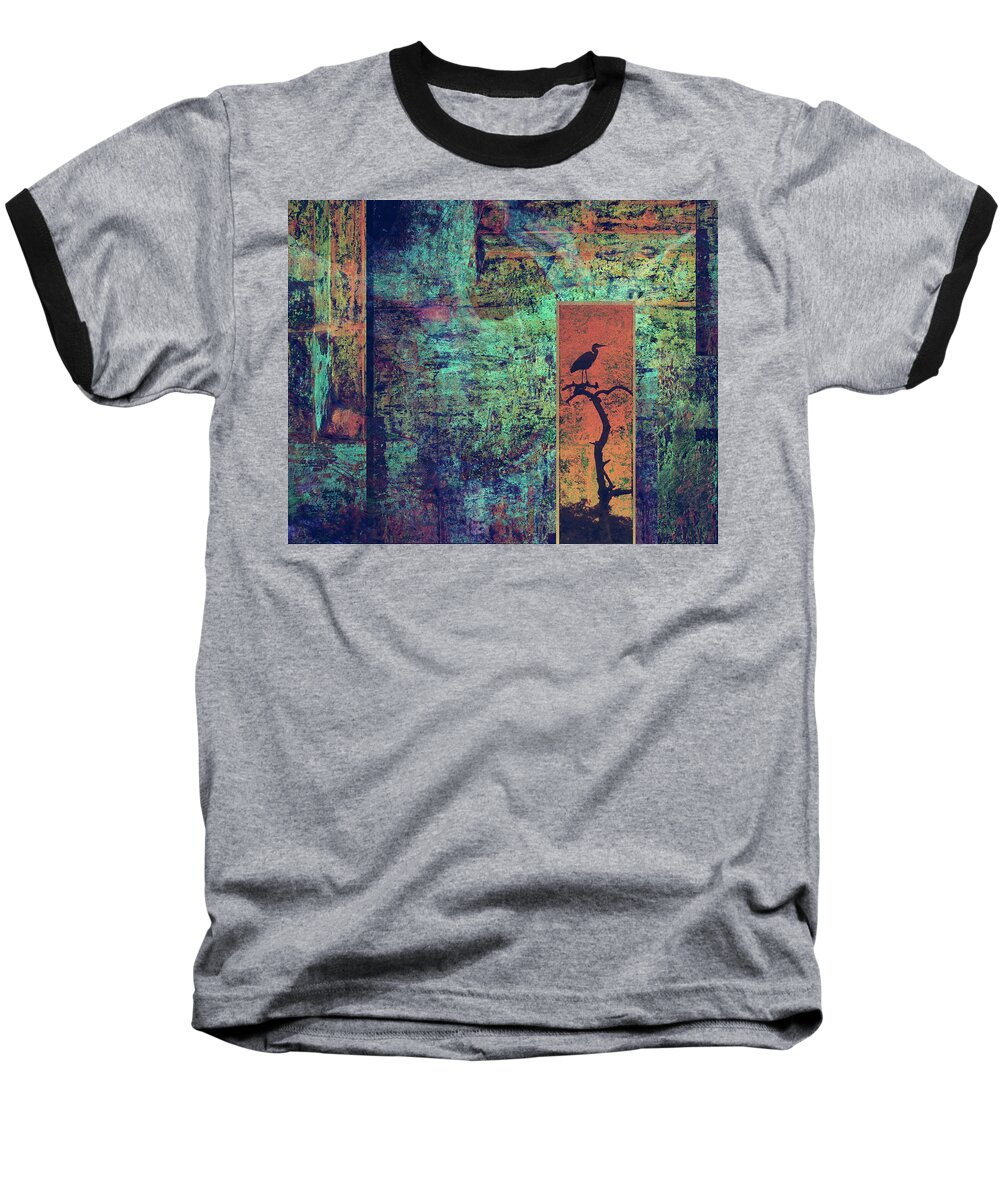 Abstract Baseball T-Shirt featuring the digital art Abstract Bird in the Window by Sandra Selle Rodriguez