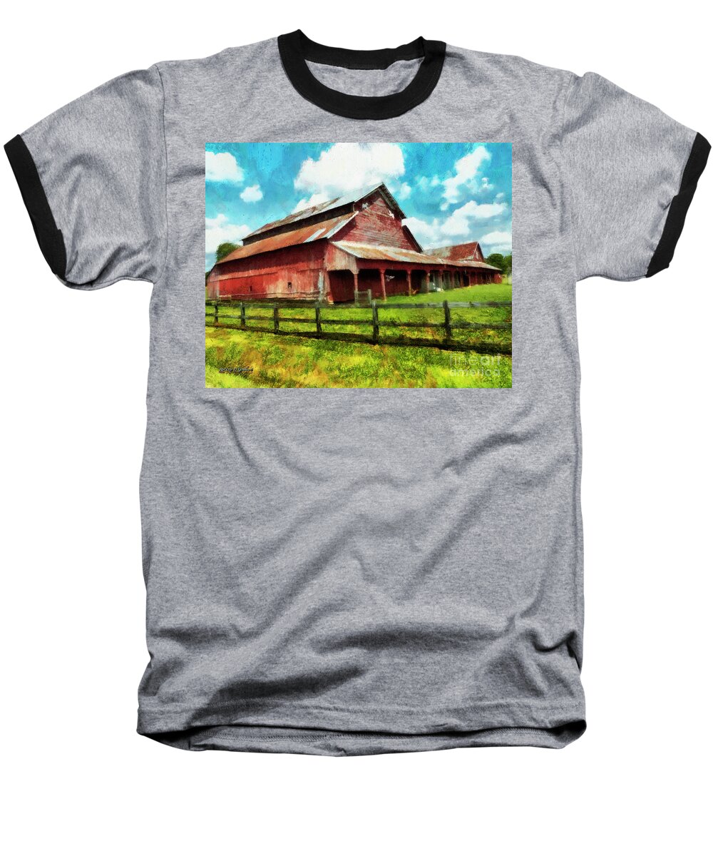 Baseball T-Shirt featuring the digital art Along the Rural Road Old Barn in Tennessee III by Rhonda Strickland