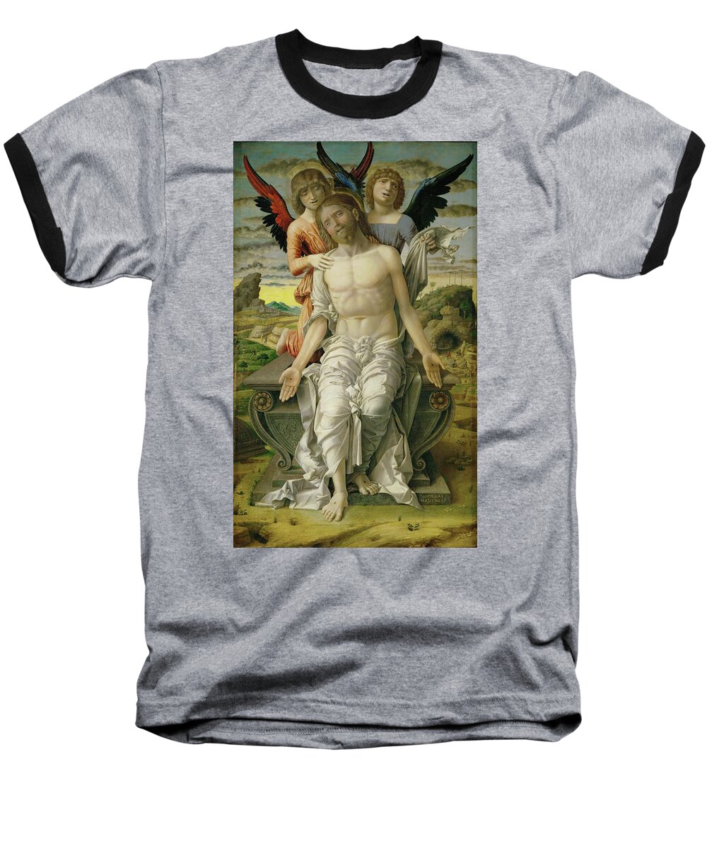 Andrea Mantegna Baseball T-Shirt featuring the painting Andrea Mantegna Christ as the Suffering Redeemer. Date/Period From 1495 until 1500. Painting. by Andrea Mantegna -1431-1506-