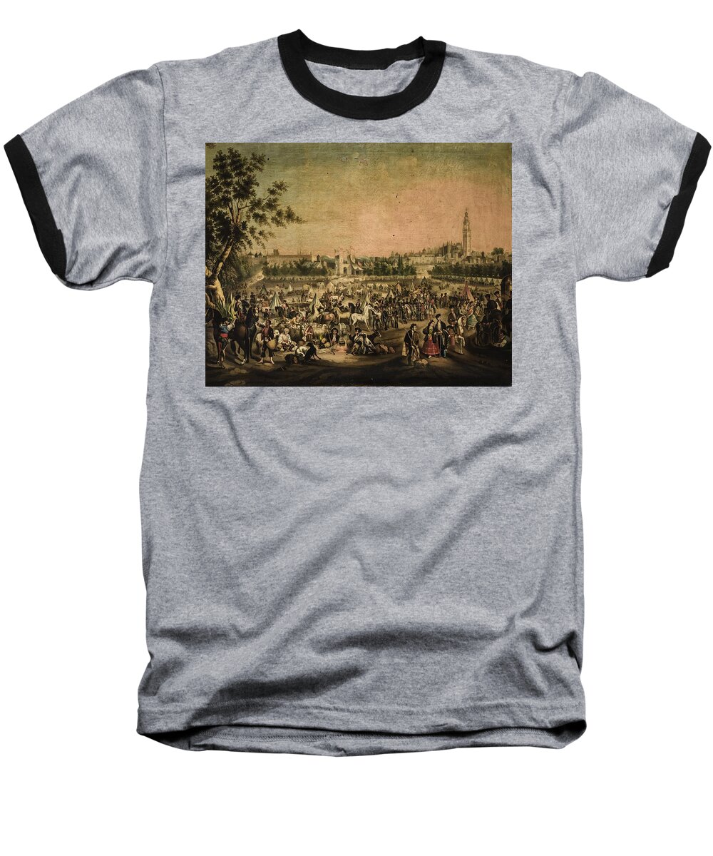 19th Century Baseball T-Shirt featuring the painting Andres Cortes / 'The Seville Fair', Mid 19th century, Oil on canvas, 
Sevillian school, 0,84 x 1... by Andres Cortes -1812-1879-