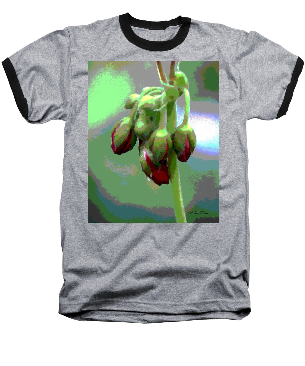 Posterized Baseball T-Shirt featuring the photograph Red Posterized Geranium Flower Buds by Philip And Robbie Bracco