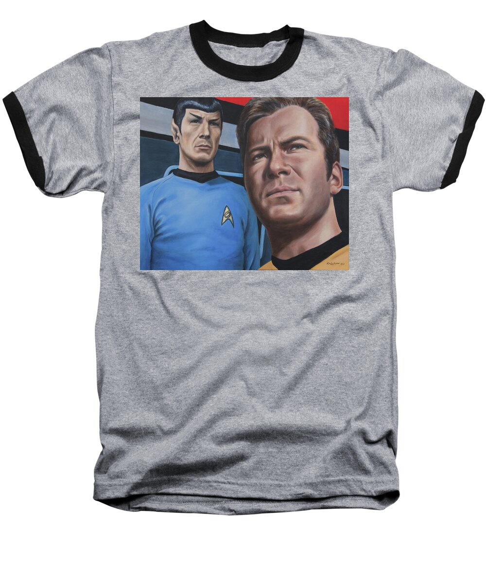 Star Trek Baseball T-Shirt featuring the painting Assessing A Formidable Opponent by Kim Lockman