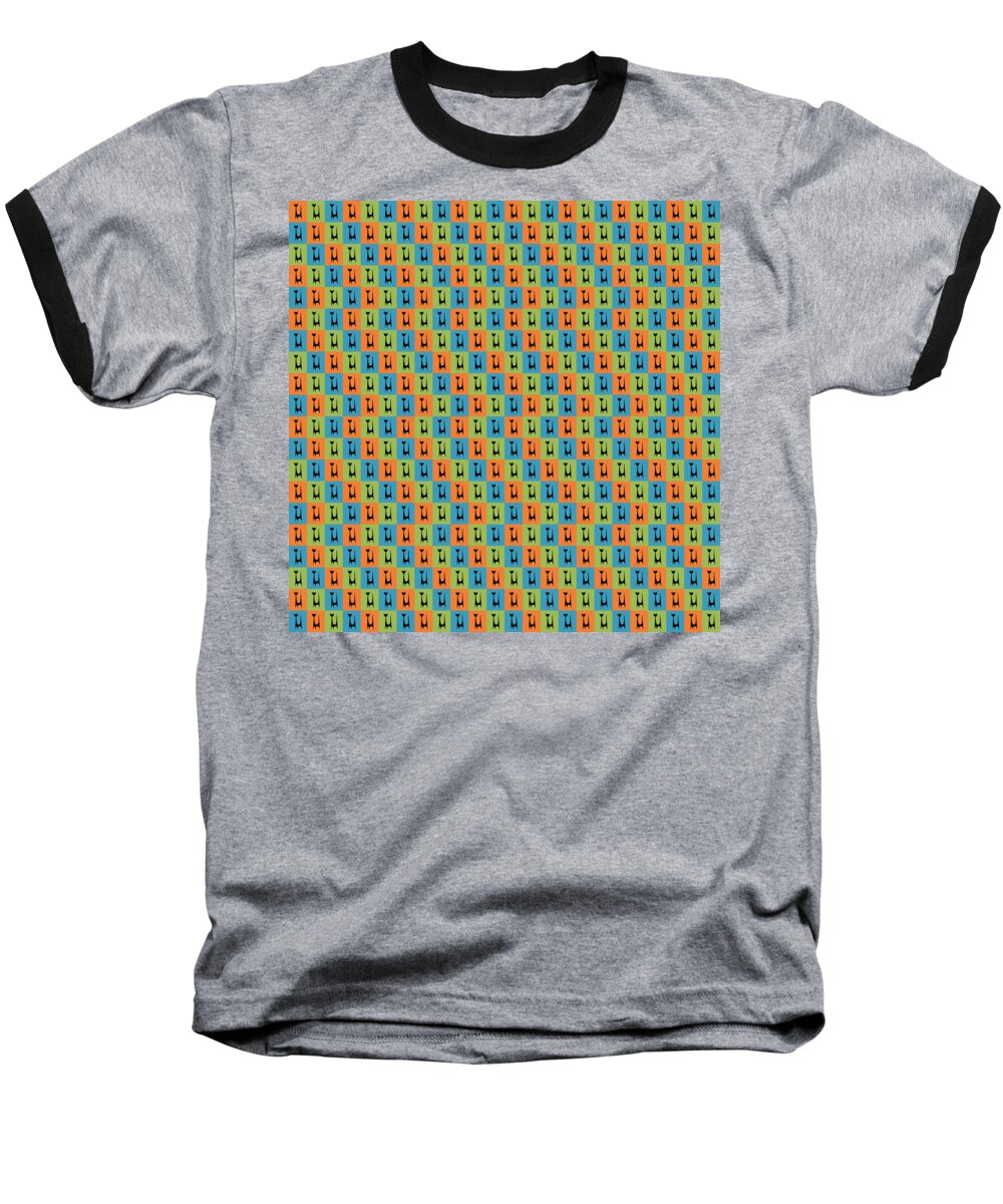 Mid Century Modern Baseball T-Shirt featuring the digital art Atomic Cat 1 on Rectangles by Donna Mibus