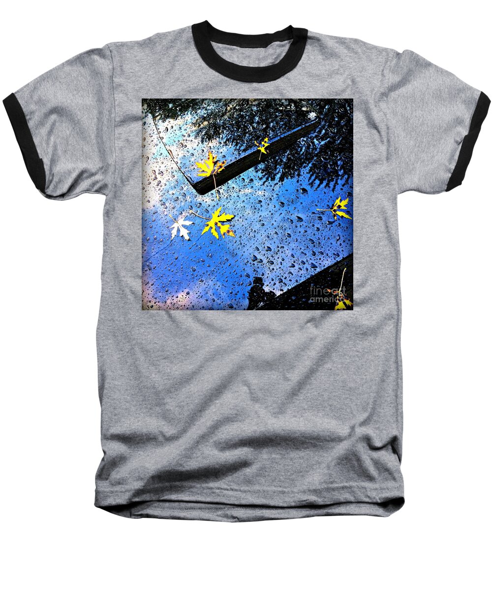 Autumn Baseball T-Shirt featuring the photograph Autumn Raindrops Car Reflections by Frank J Casella