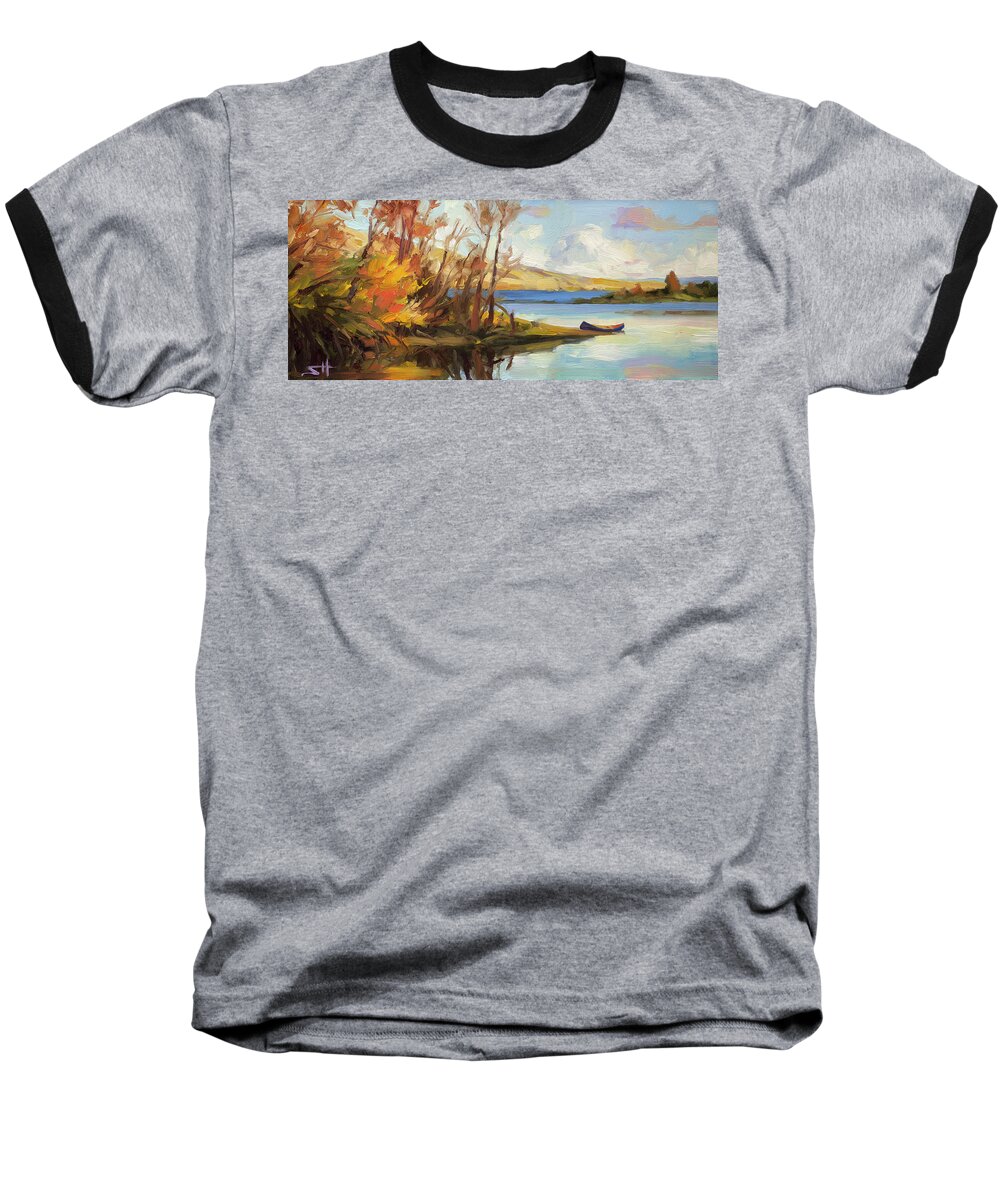 River Baseball T-Shirt featuring the painting Banking on the Columbia by Steve Henderson