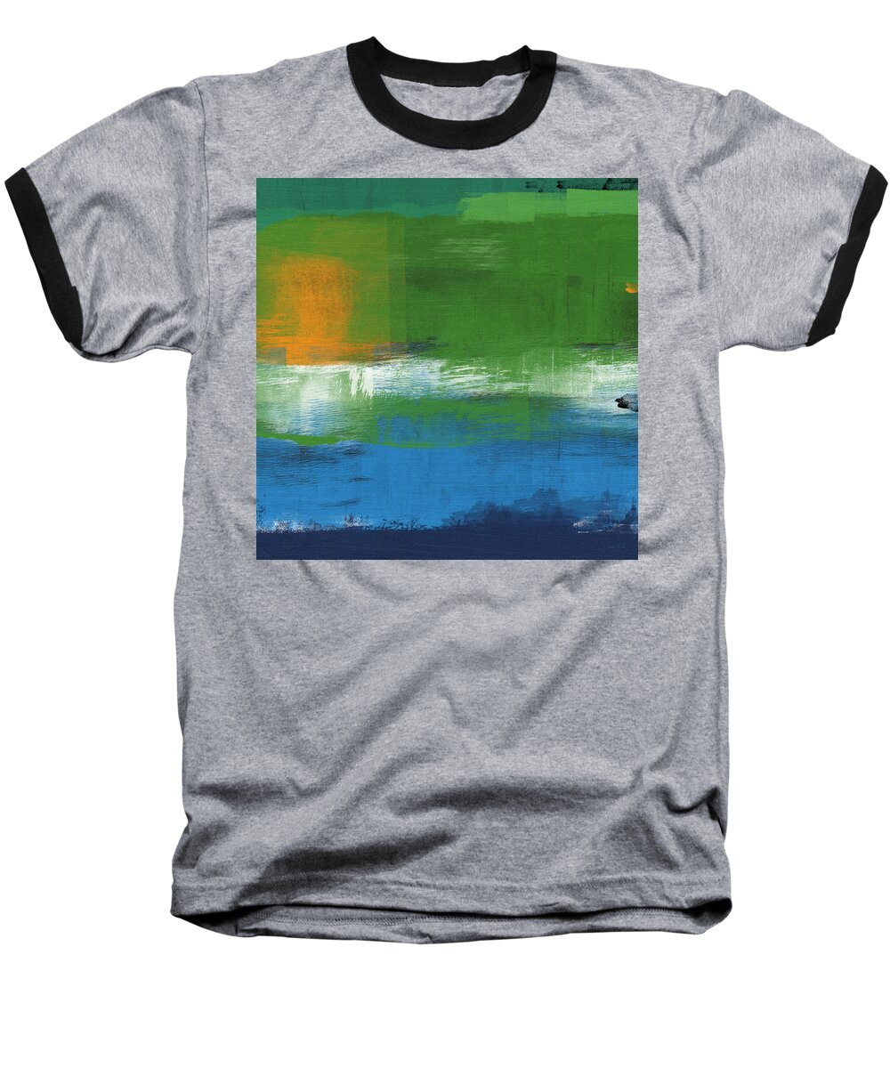 Abstract Baseball T-Shirt featuring the painting Barcelona- Abstract Art by Linda Woods by Linda Woods