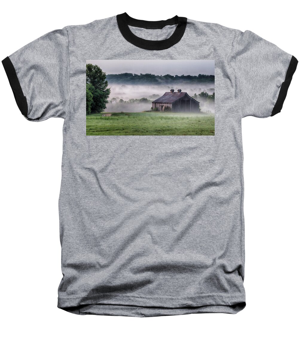 Barn Baseball T-Shirt featuring the photograph Barn on a Foggy Morning by Leah Palmer