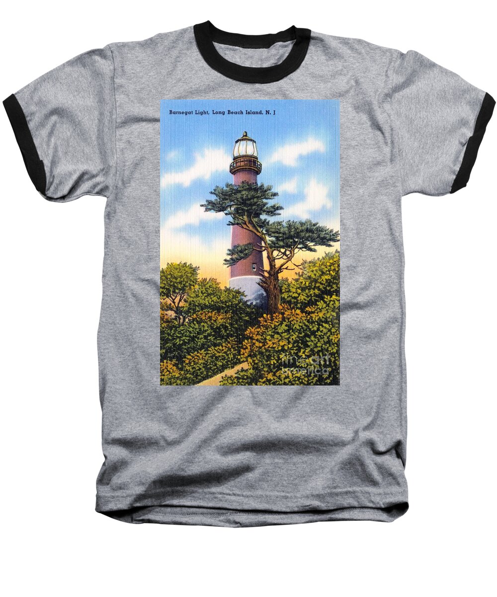 Lbi Baseball T-Shirt featuring the photograph Barnegat Light - with text by Mark Miller