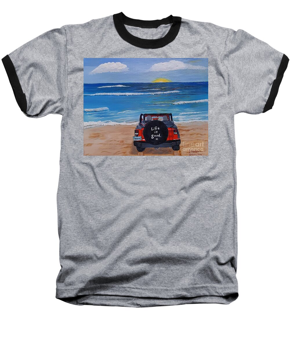 Jeep On Beach Baseball T-Shirt featuring the painting Beach Less Traveled by Elizabeth Mauldin