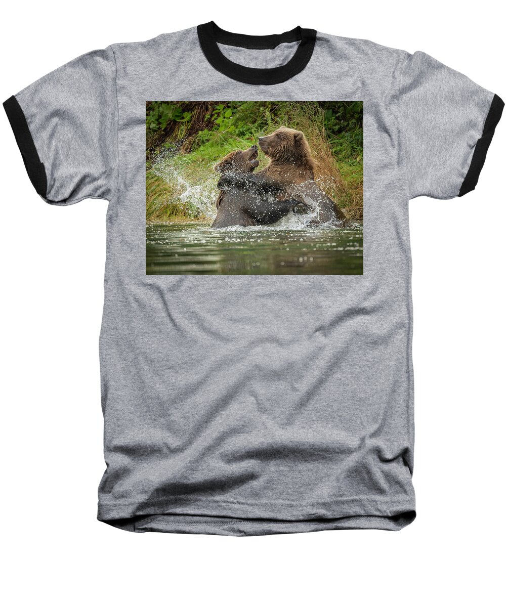 Bears Baseball T-Shirt featuring the photograph Bear Wrestling by Laura Hedien