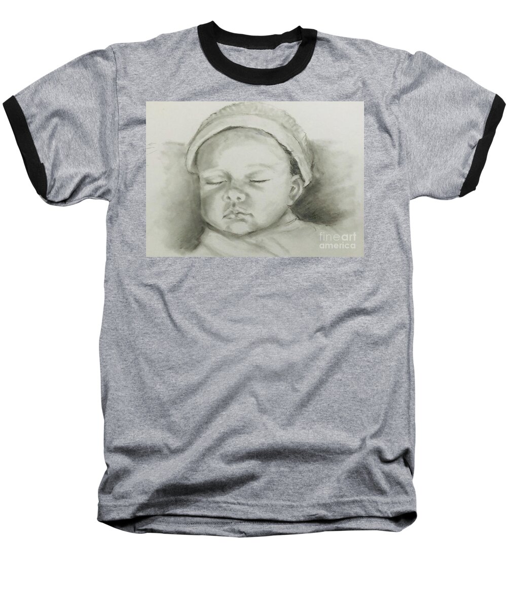 Sleeping Baby Baseball T-Shirt featuring the drawing Beautiful Dreamer by Lavender Liu
