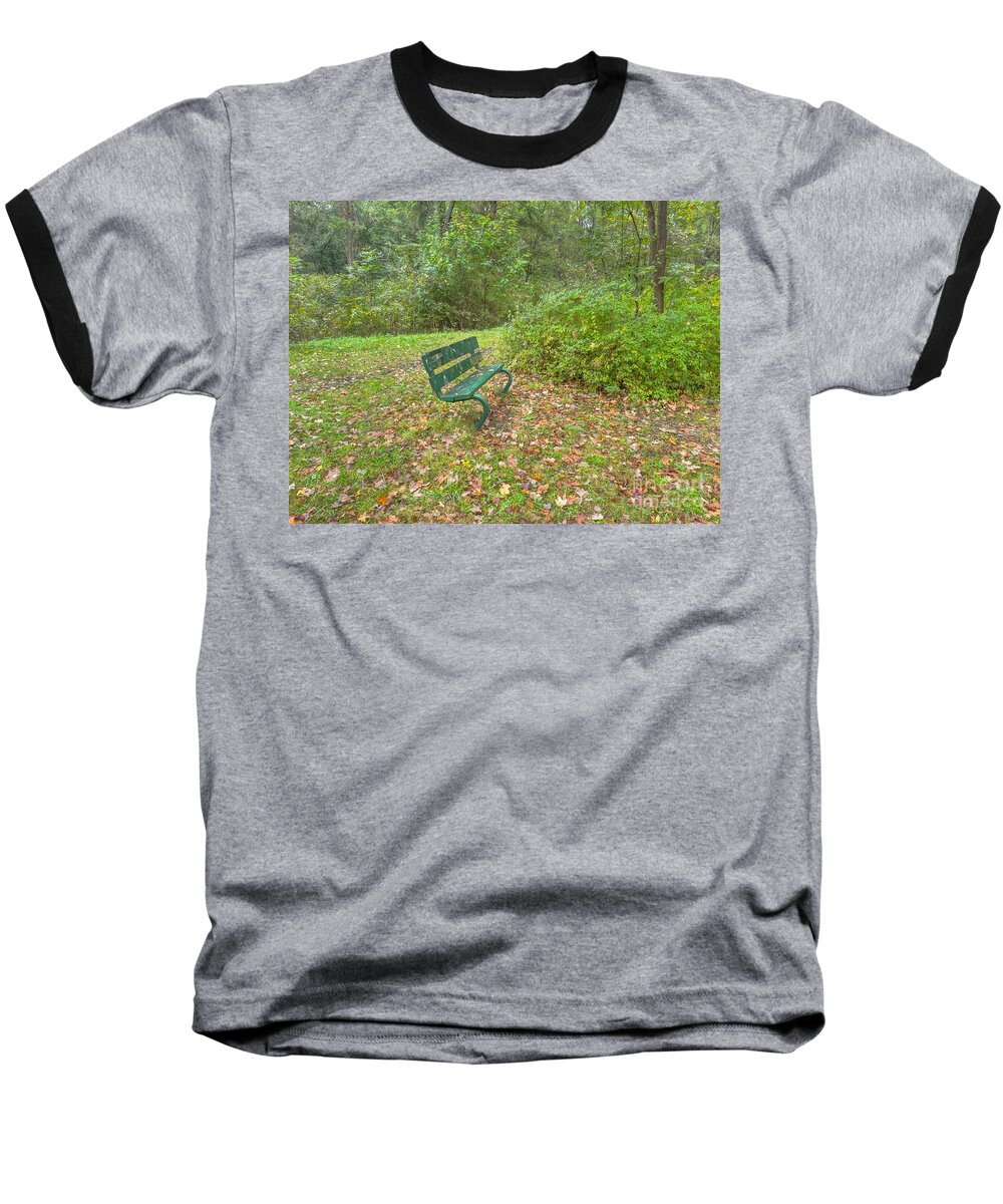 Bench Baseball T-Shirt featuring the photograph Bench overlooking Pine Quarry by Jeremy Lankford