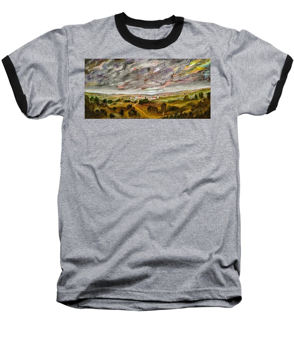 Landscape Baseball T-Shirt featuring the painting Bentons Hamlet by Mike Benton