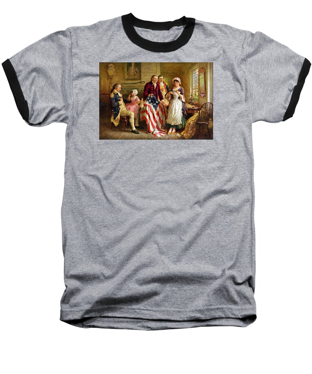 #faatoppicks Baseball T-Shirt featuring the painting Betsy Ross and General George Washington by War Is Hell Store