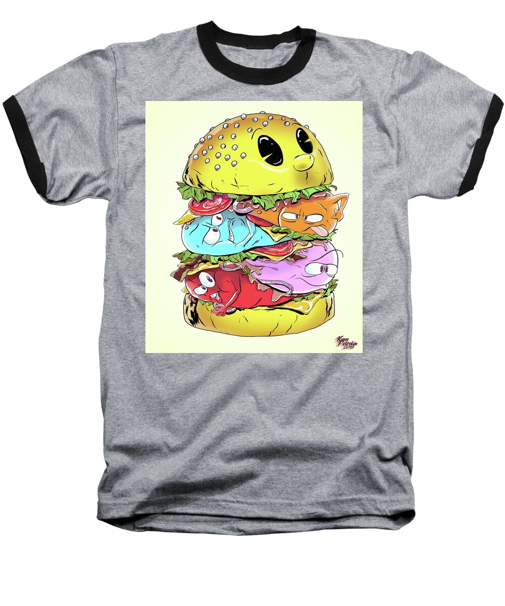 Pac Man Baseball T-Shirt featuring the digital art Big Pac with Cheese by Kynn Peterkin