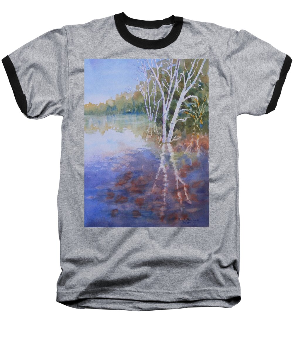 Birch Tree Baseball T-Shirt featuring the painting Birch in Water by Barbara Parisien