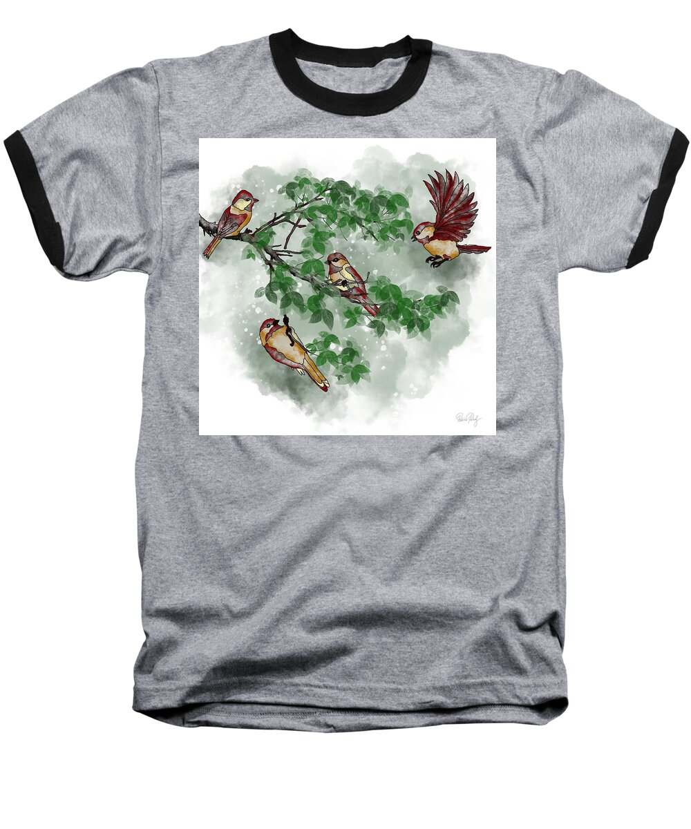 Birds Baseball T-Shirt featuring the painting Birds on the tree branch by Patricia Piotrak