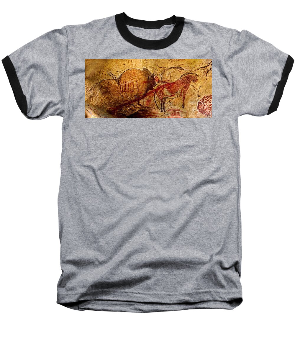 Bison Baseball T-Shirt featuring the digital art Bisons Horses and other animals closer by Weston Westmoreland