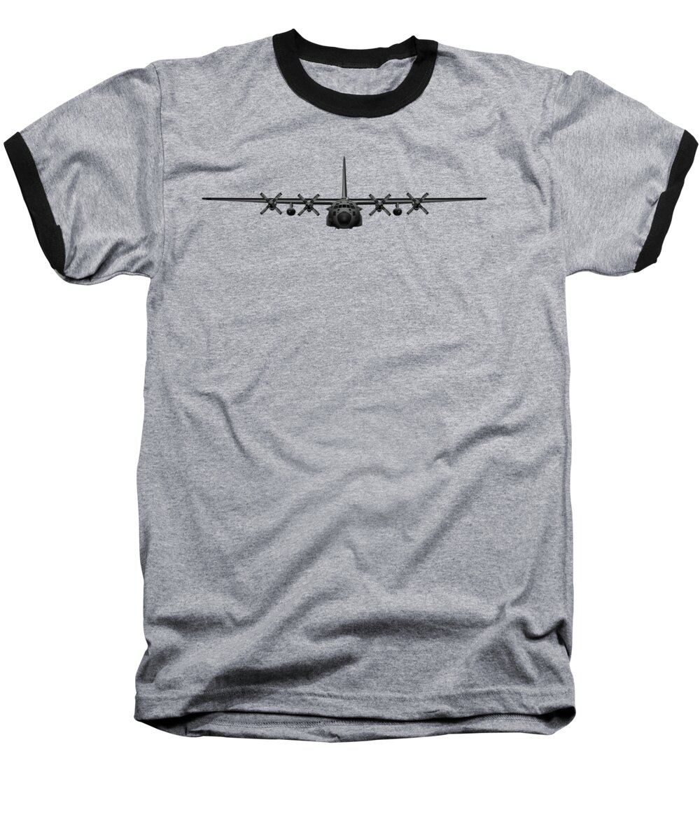 C-130 Baseball T-Shirt featuring the digital art Black Chrome Herk by Michael Brooks