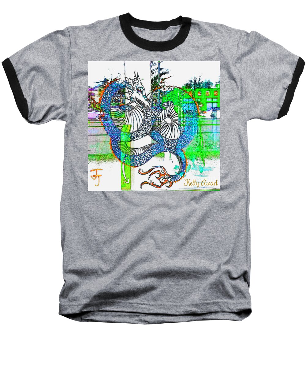 Baseball T-Shirt featuring the photograph Blue Dragon Signed by Kelly Awad