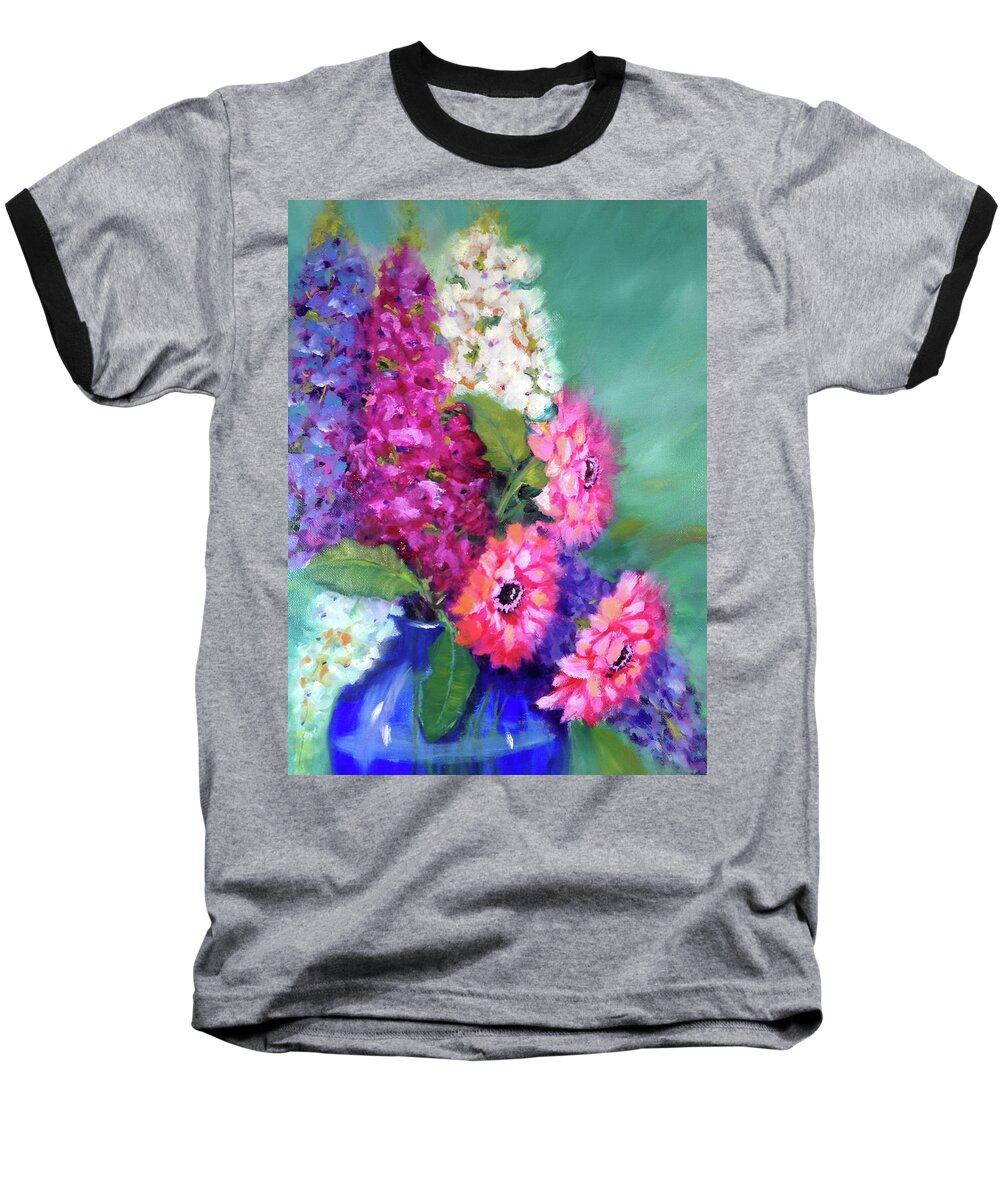 Floral Baseball T-Shirt featuring the painting Blue Vase by Jan Chesler