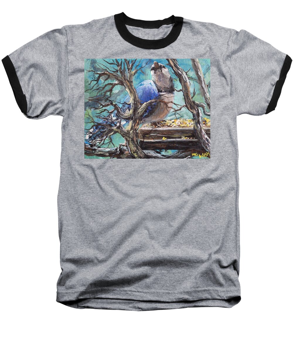 Birds Baseball T-Shirt featuring the painting Bluejay by Megan Walsh