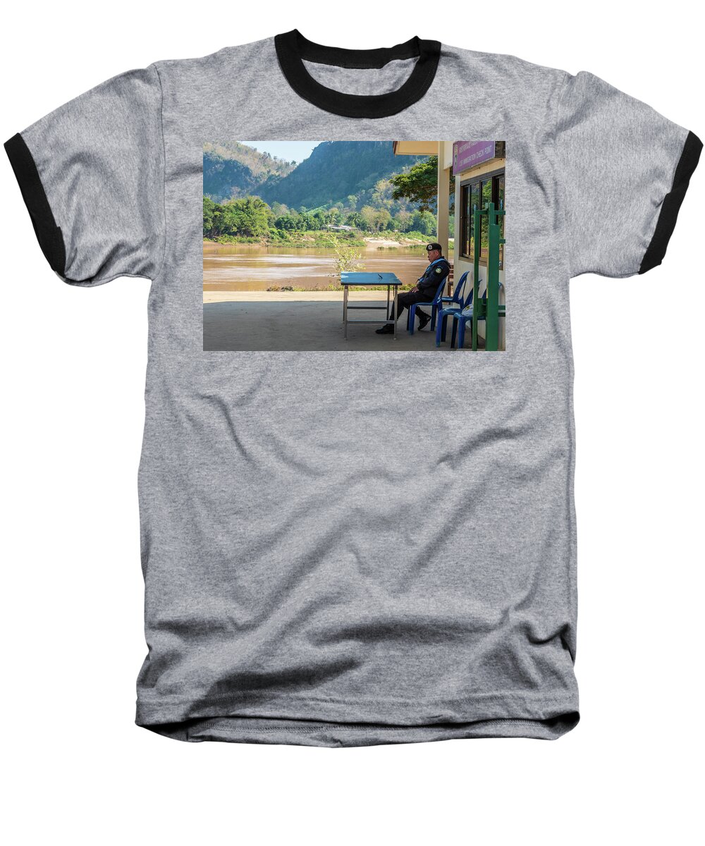 Laos Baseball T-Shirt featuring the photograph Border guard hard at work by Jeremy Holton