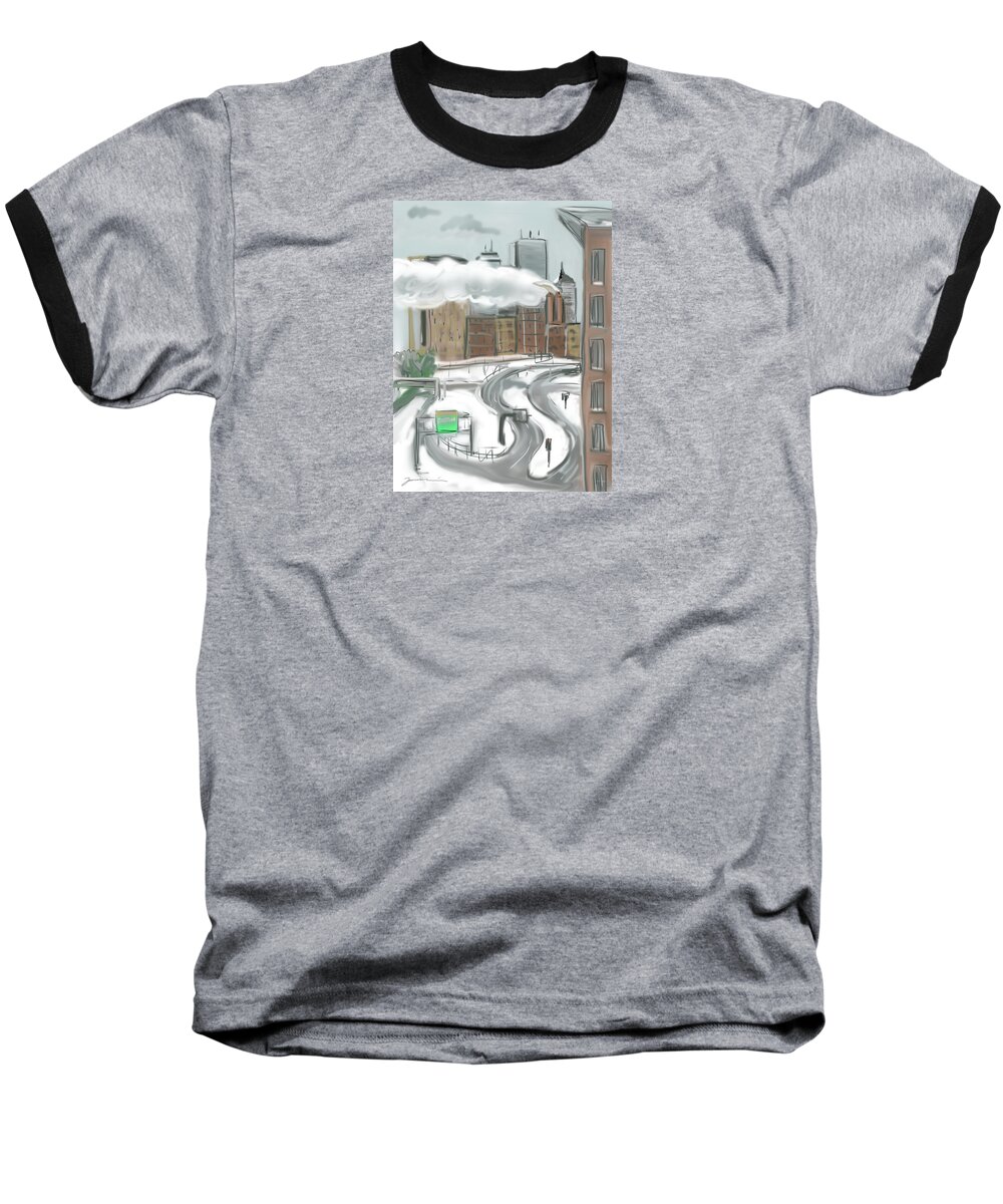 Boston Baseball T-Shirt featuring the painting Boston After The Blizzard by Jean Pacheco Ravinski