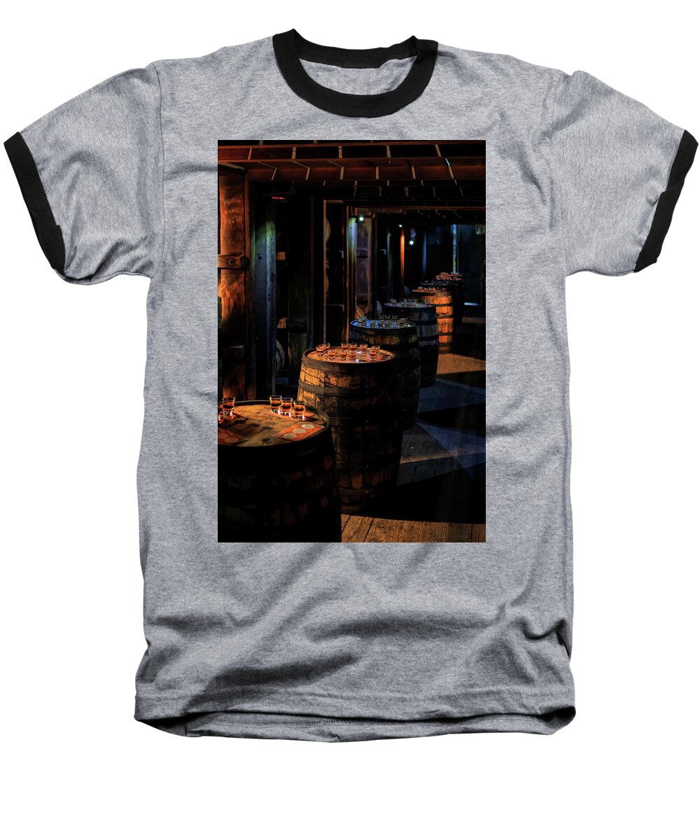 Woodford Reserve Baseball T-Shirt featuring the photograph Bourbon Tasting Between the Ricks by Susan Rissi Tregoning