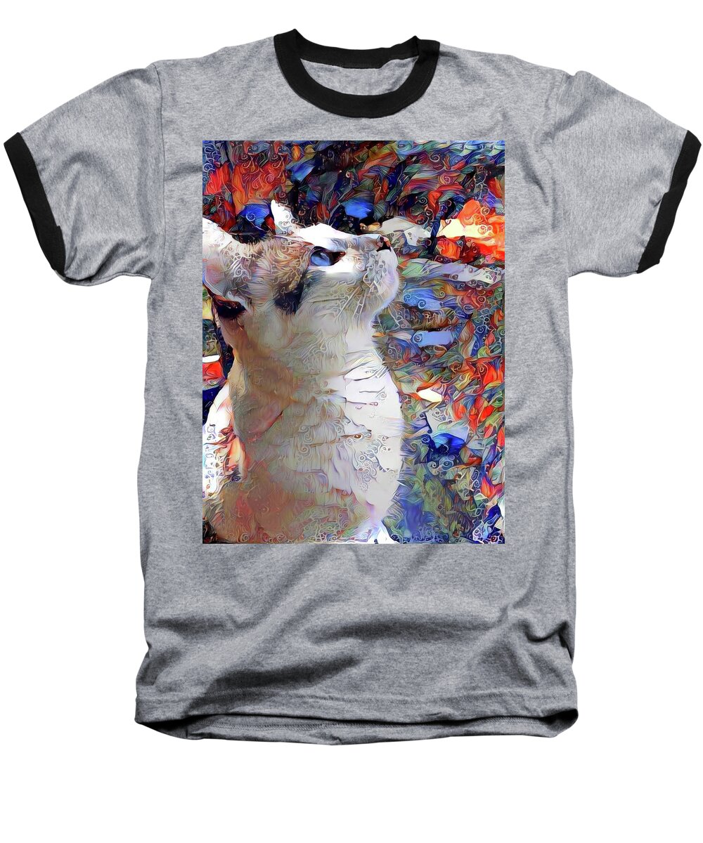 Siamese Cat Baseball T-Shirt featuring the mixed media Brady the Half Siamese Half Tabby Cat by Peggy Collins