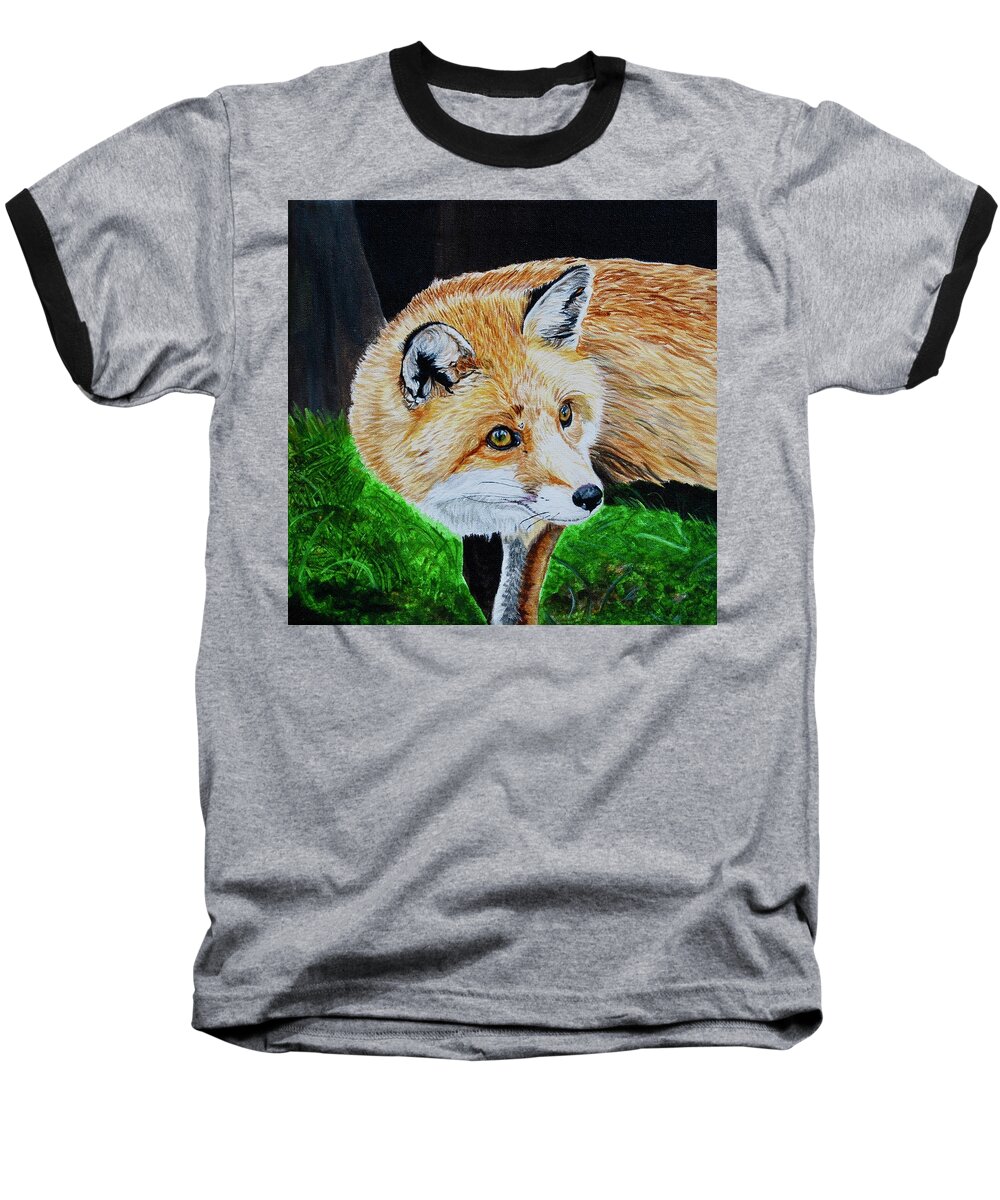 Fox Baseball T-Shirt featuring the painting Bright Eyes by Sonja Jones
