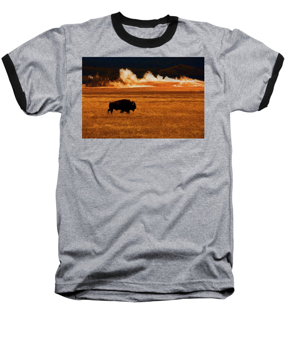 Buffalo Baseball T-Shirt featuring the digital art Buffalo Fire Sunset by Patricia Montgomery
