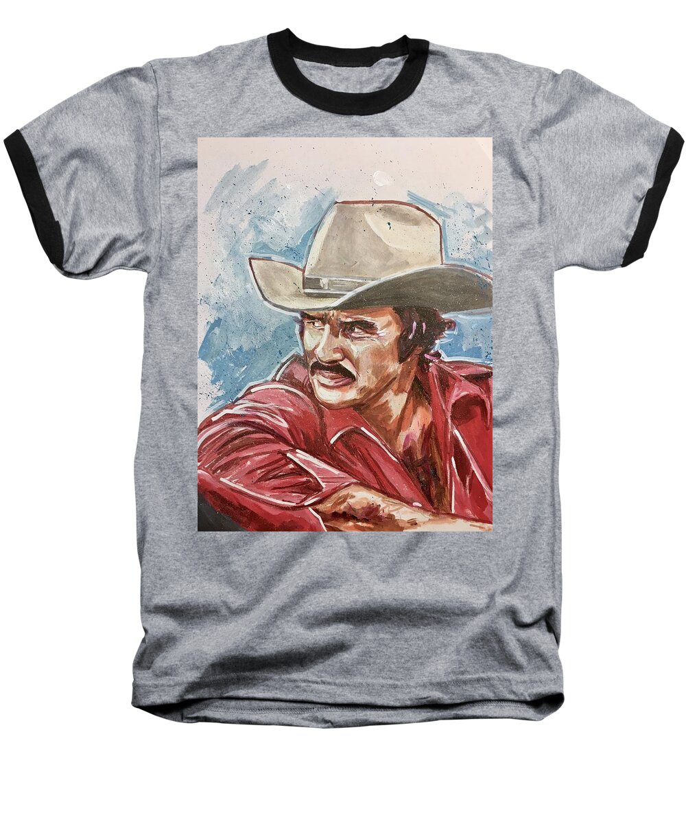 Burt Reynolds Baseball T-Shirt featuring the painting Burt Reynolds by Joel Tesch