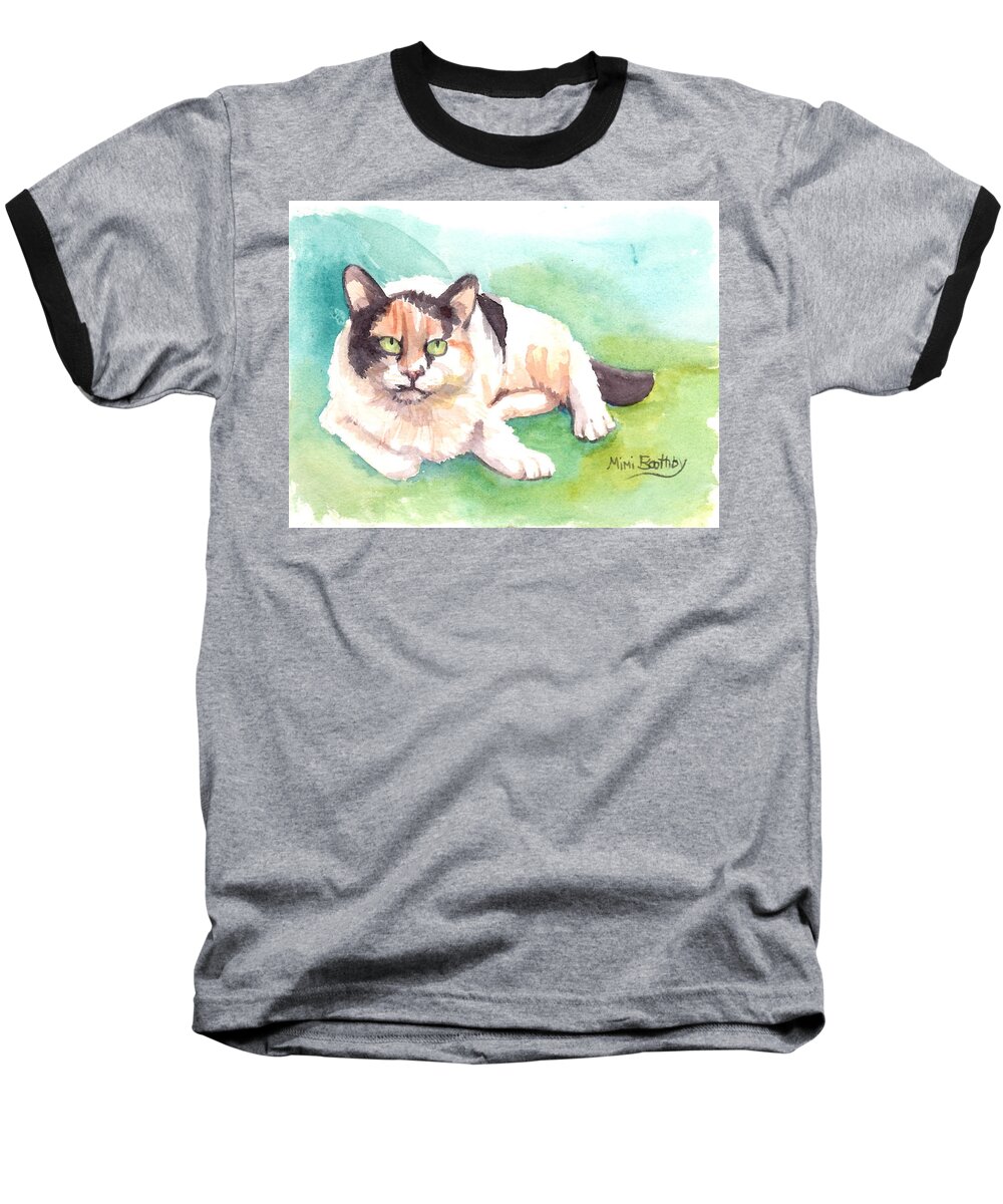 Calico Cat Baseball T-Shirt featuring the painting Bella by Mimi Boothby