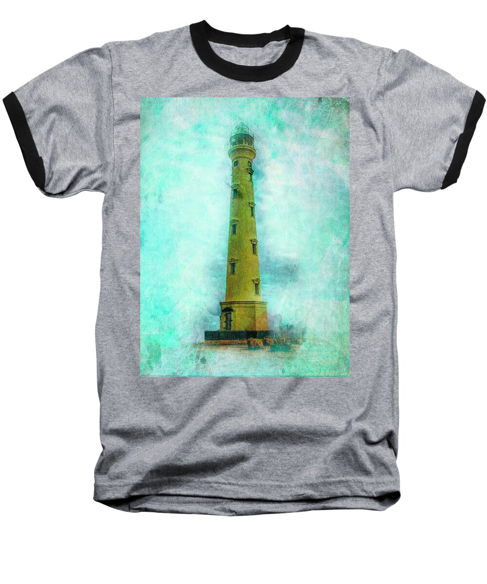 California Lighthouse Baseball T-Shirt featuring the digital art California Lighthouse Aruba by Pheasant Run Gallery
