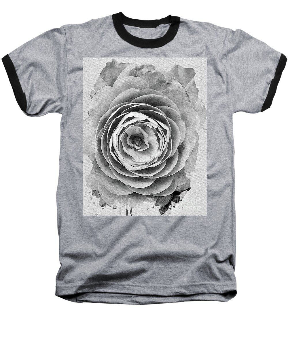 Digital Art Baseball T-Shirt featuring the digital art Camelia Black and white by Tracey Lee Cassin
