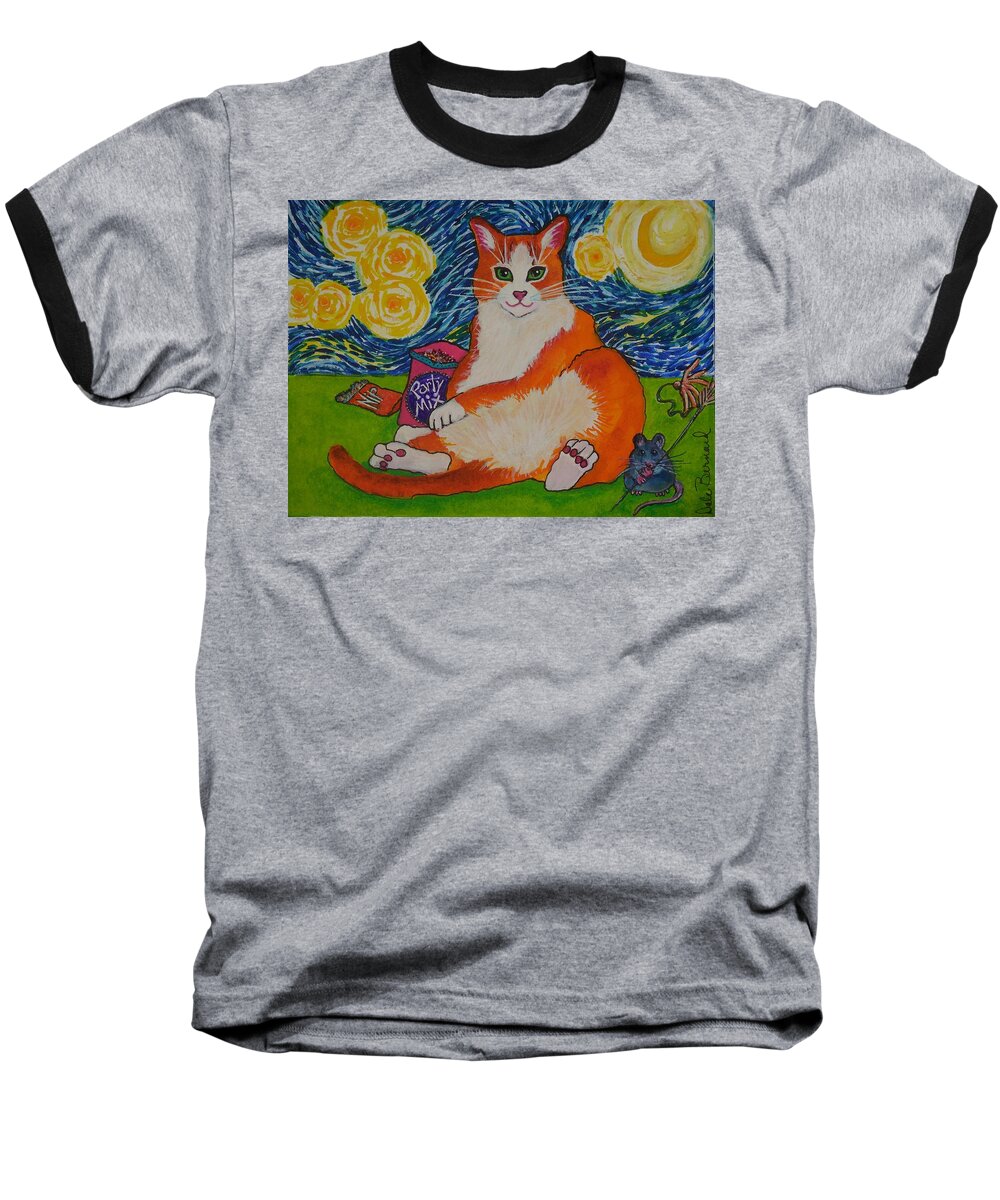 Big Orange Cat Baseball T-Shirt featuring the painting Cat Nipped by Dale Bernard
