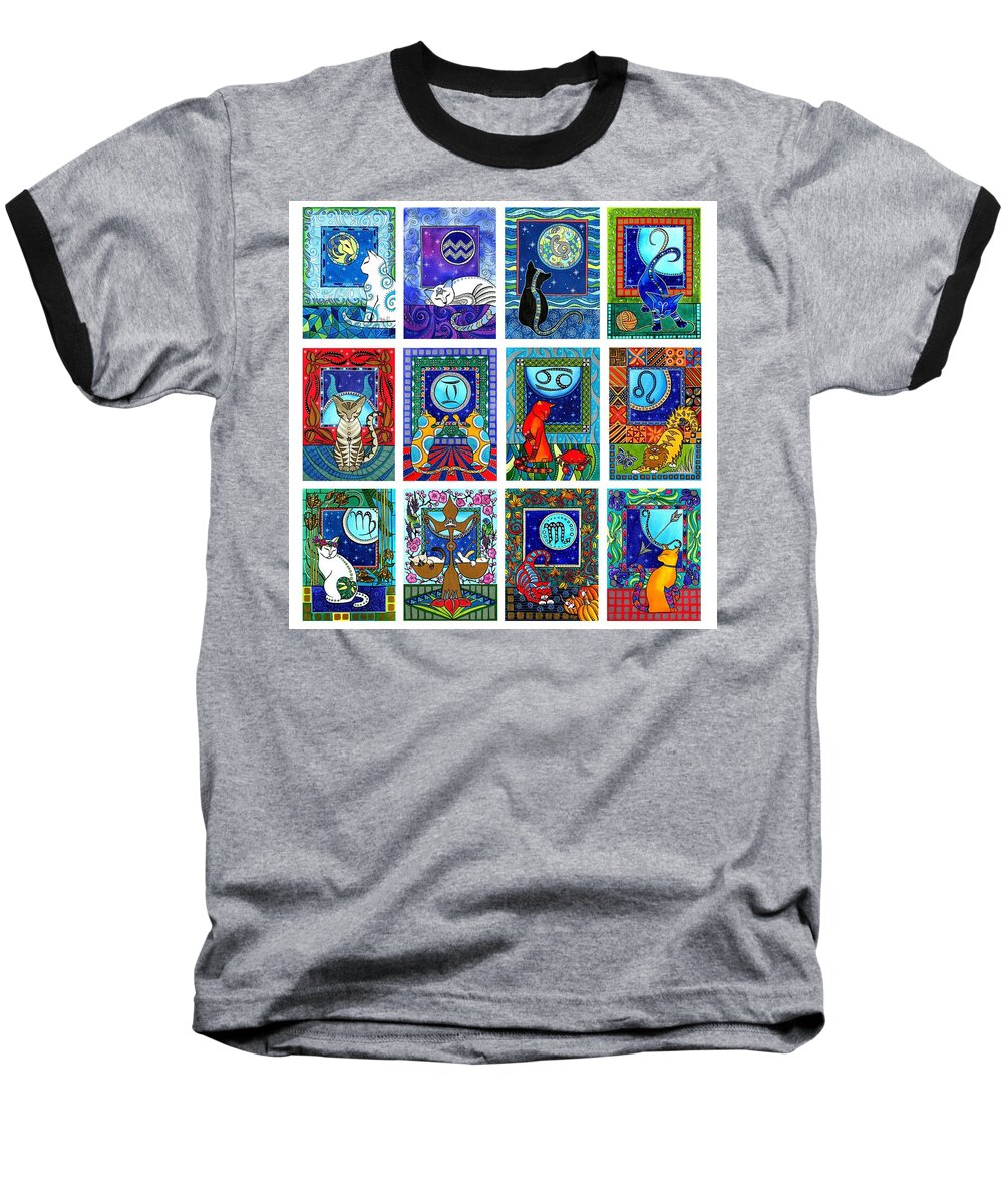 Zodiac Baseball T-Shirt featuring the painting Cat Zodiac Paintings by Dora Hathazi Mendes