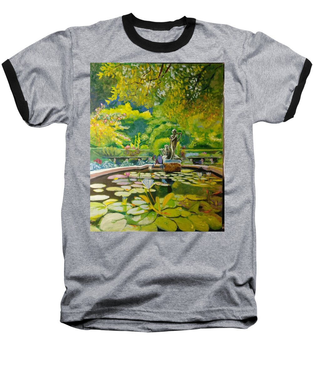 Garden Baseball T-Shirt featuring the painting Central-Park-Conservatory-Garden by Nicolas Bouteneff