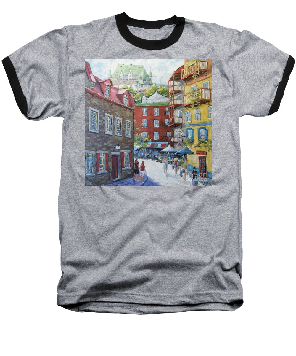 Quebec Historic Cityscape Scene Baseball T-Shirt featuring the painting Chateau Frontenac Lower Quebec by Richard Pranke by Richard T Pranke